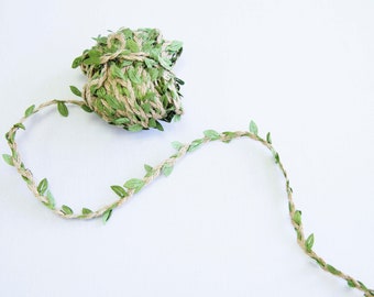Rustic Rope Leaf Ribbon Brown/Green 5MM X 10M Christmas Rustic Napkin Table Festive Fall Decor