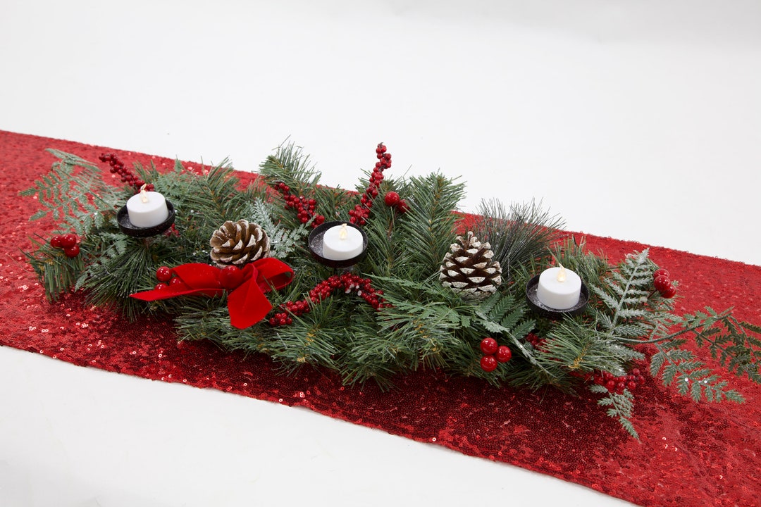 Christmas Table Garland Centrepiece With Candle Holders Xmas Etsy UK