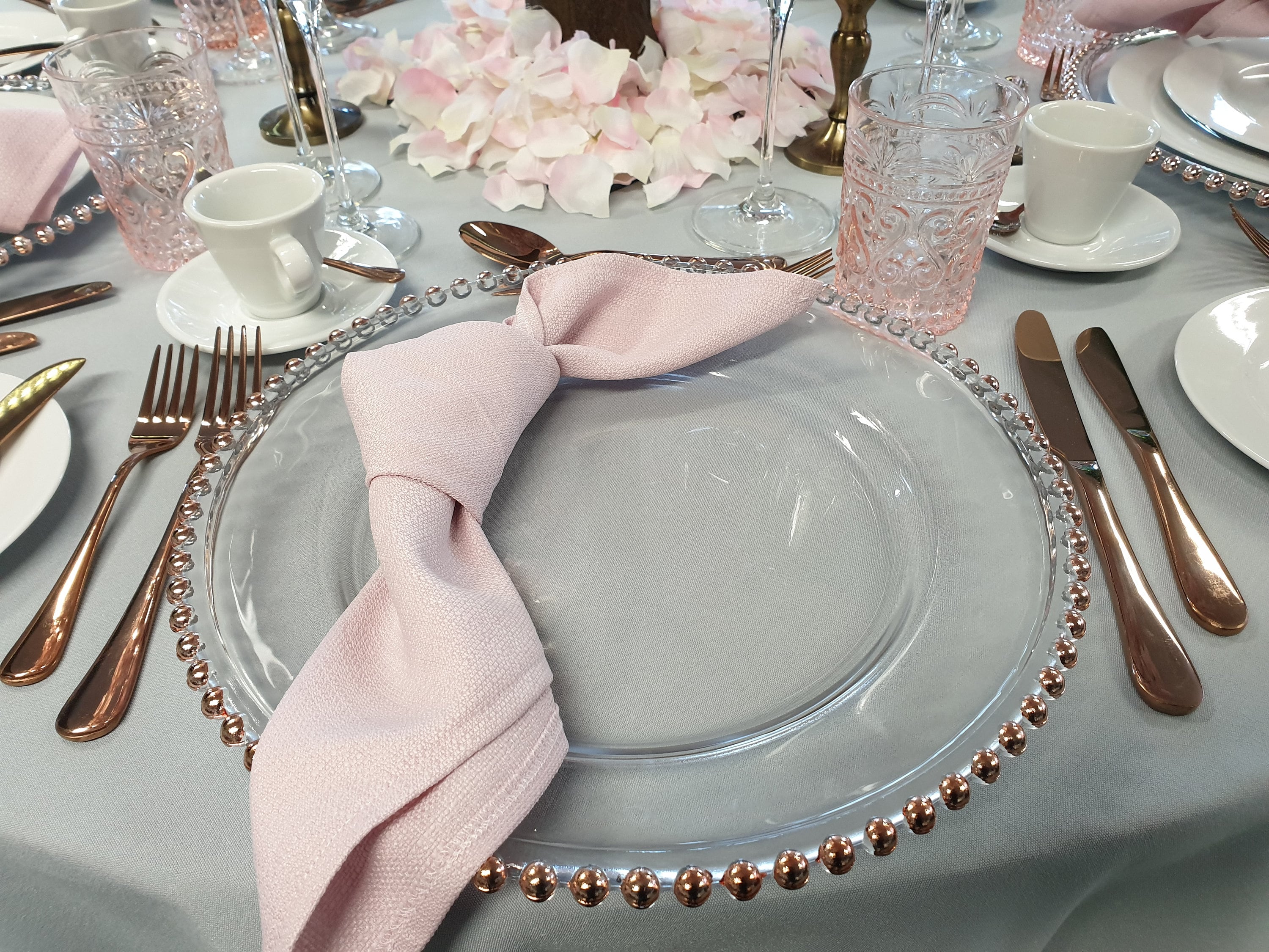 Glass Charger Plate Rose Gold Beaded Christmas Dinner Xmas Events
