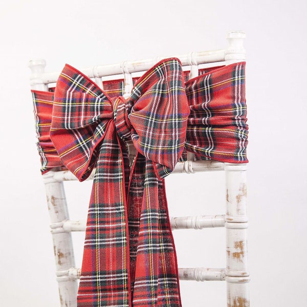 Tartan Chair Bows Sashes Table Runners Napkins Xmas Dinner Table Festive Christmas Decor