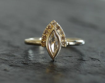 Marquise Diamond Engagement Ring, 14K Yellow Gold Diamond Ring, Promise Ring For Her, Unique Engagement Ring Set, Delicate Engagement Ring