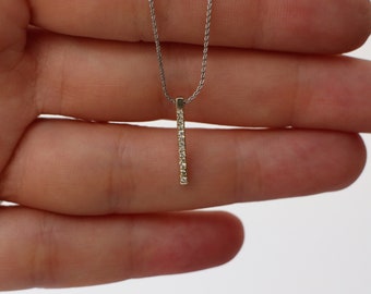 Diamond Bar Necklace, Dainty Bar Necklace, Delicate necklace for women, white gold diamond necklace, Layering necklace, 14k gold bar necklac