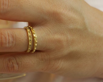 Women's Ring Set, 21k Gold Ring Set, Unusual Boho Wedding Ring Set, Stackable Ring Set, Stacking Rings, Unique Gold Band, Gold Bohemian ring