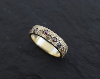 Rosecut Diamond Ring, Unique Wedding Band, 14k Solid Gold Diamonds Ring, Colorful Ring, Statement Diamonds Ring, Multi Color Diamond Ring,