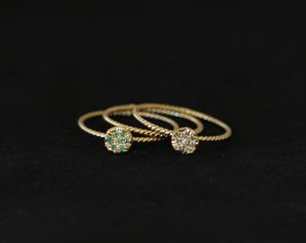 Emerald stacking ring, Dainty ring gold, Emerald Gold Ring, engagement diamond ring, unique engagement ring, stacking ring set,