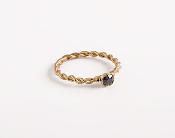 Black diamond ring, engagement ring, diamond solitaire ring, anniversary ring, gold and diamond ring, luxury jewelry, unique engagement ring