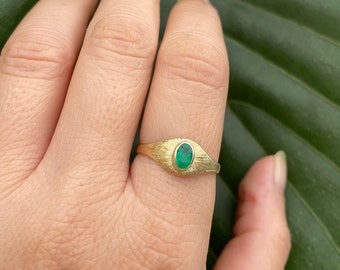 Gold Emerald Ring, Alternative Engagement Ring, Gold Ring Women, Boho Engagement Ring, Emerald Gold Ring, Gemstones, Vintage, 14k, 18k,