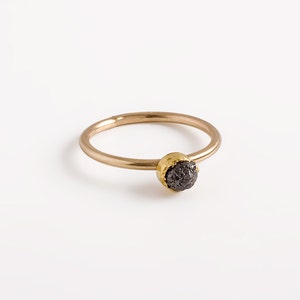 Gold raw diamond ring engagement, black diamond ring engagement ring uncut diamond, fine jewelry ring