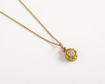 Diamond pendant necklace, April birthstone, raw diamond necklace, rough diamond jewelry, gold diamond necklace