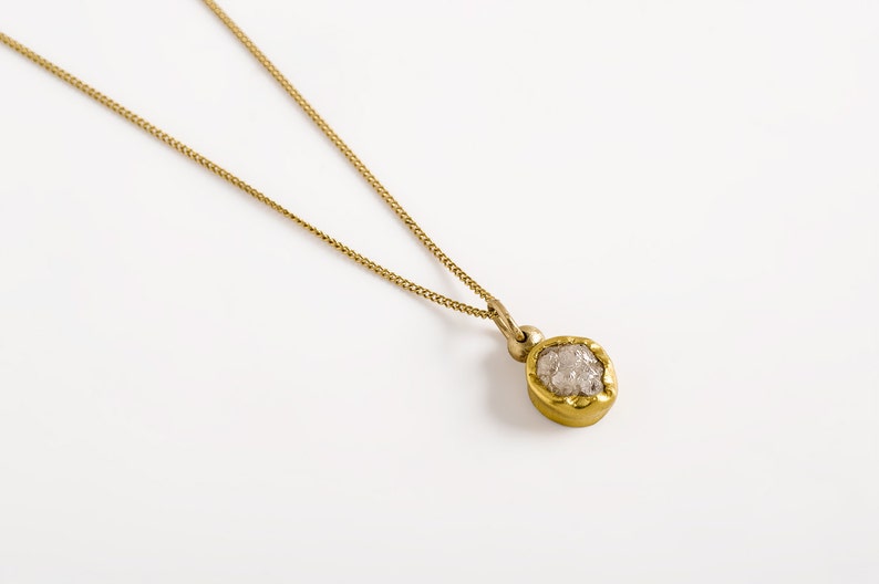 Diamond pendant necklace, April birthstone, raw diamond necklace, rough diamond jewelry, gold diamond necklace image 1