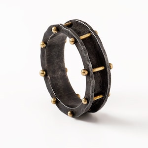 Anillo de bodas oxidado para hombre, anillo negro para hombre, anillo de plata y oro para hombre, anillo de plata negra, anillo de plata oxidada, anillo negro para hombre