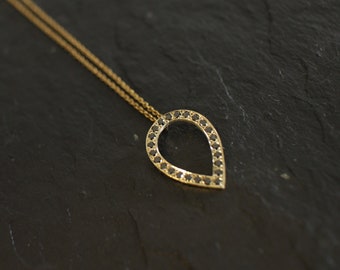 Black Diamonds Teardrop, Teardrop Necklace, Black Diamonds Necklace, 14k Gold Necklace, Delicate Necklace, layered necklace, Pave Necklace