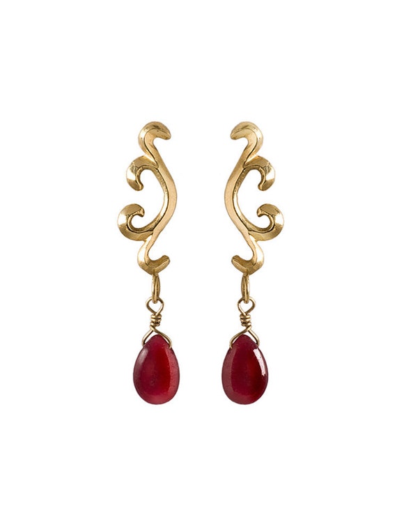 Genuine gold ruby earrings, real gold earrings, Fine jewelry, July birthstone earrings, Ruby gemstone jewelry