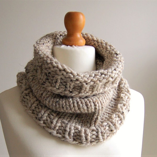 Mens HoBo Handmade Chunky Knit Cowl/Snood Scarf in Tweed Wool Blend Yarn. Hand knitted with no seams. 9 colours available
