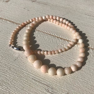 9mm-4mm 43cm Angel skin coral Japanese Okinawa deep sea precious coral necklace