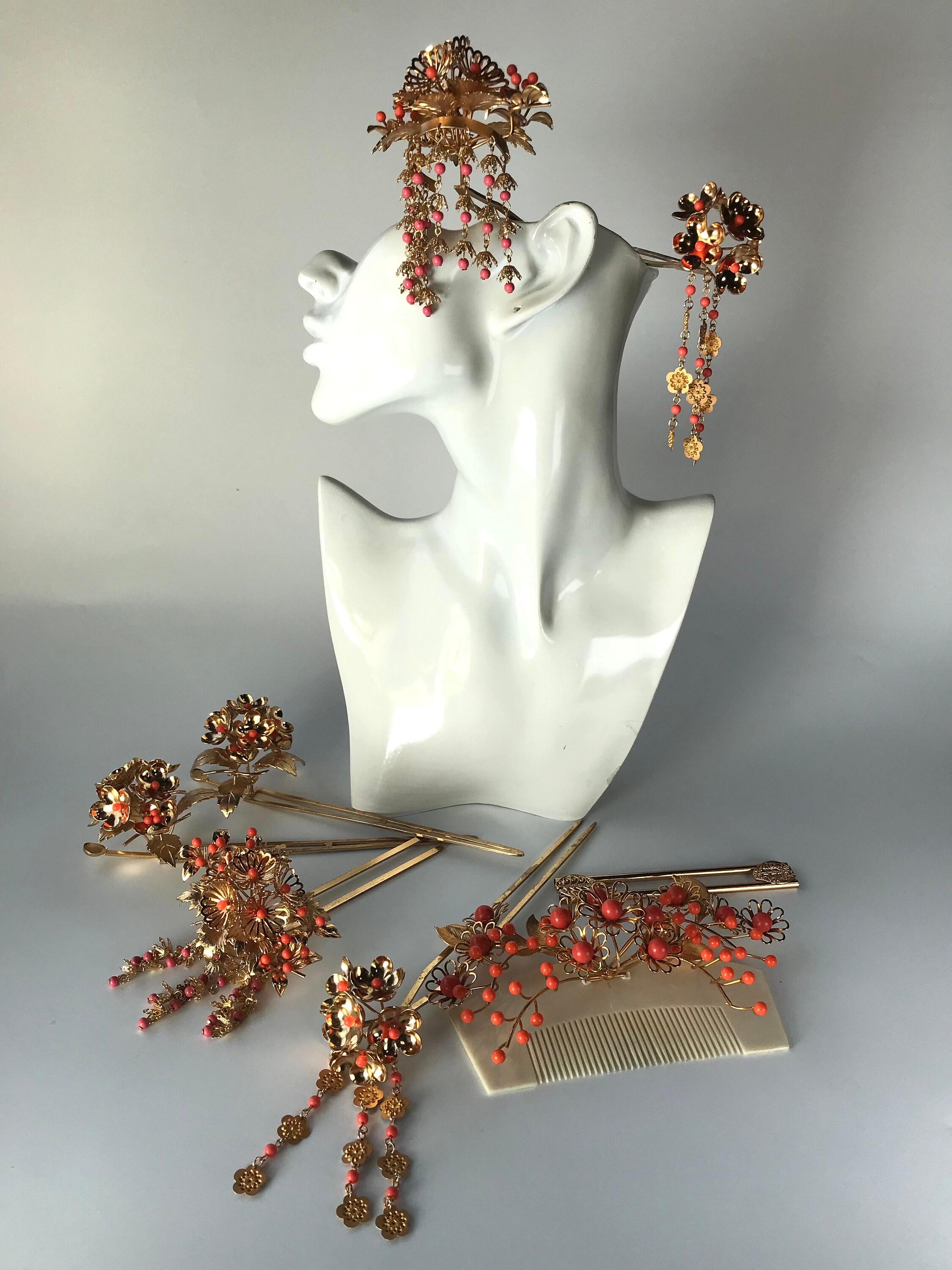 DHgate.com:Retro Red Flower Kanzashi Hairpin Headdress
