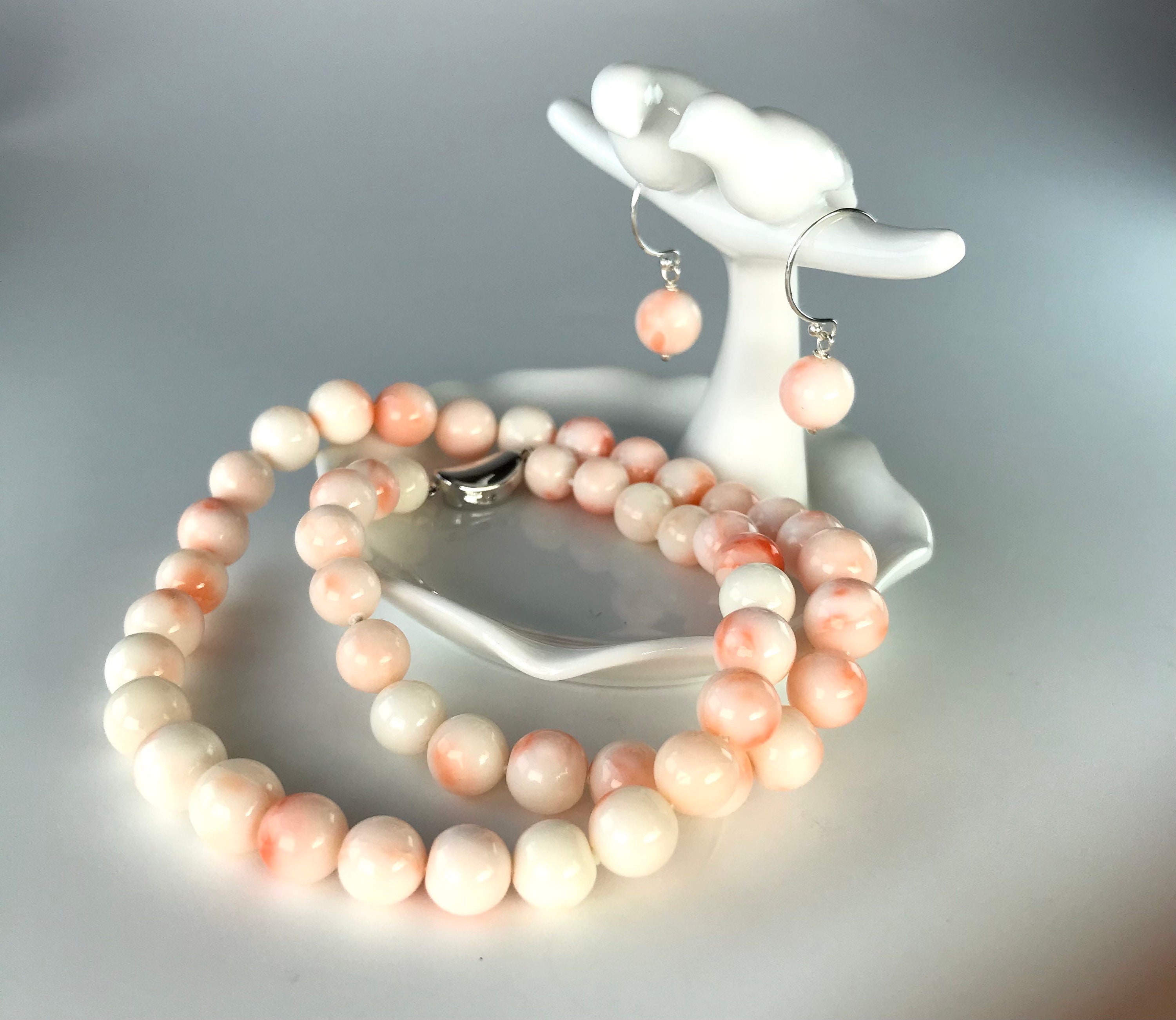 8mm Natural Pink Japanese Deep Sea Coral Necklace and
