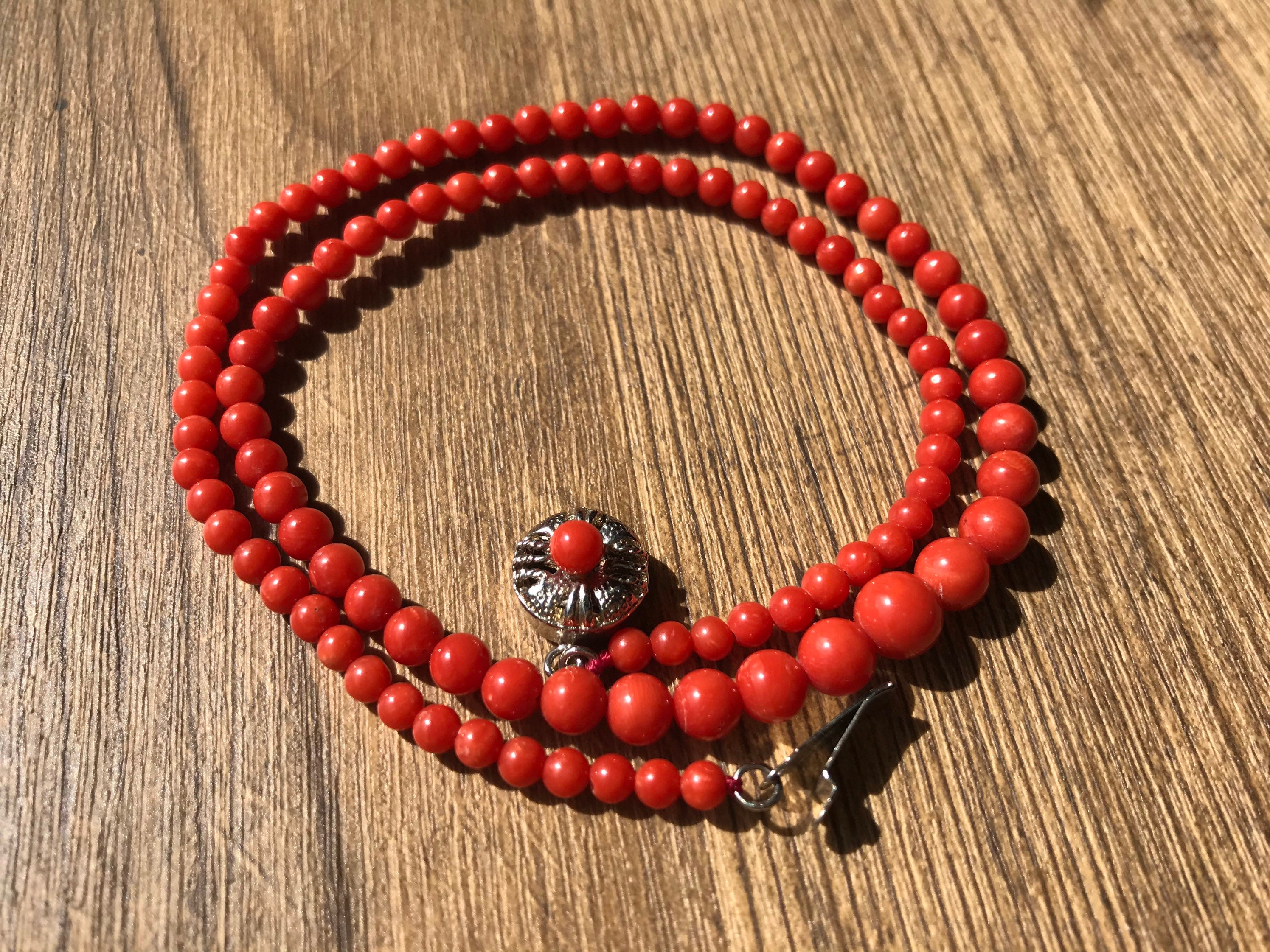 Sale 3.4-6.8mm Japanese Okinawan Red Coral Vintage Necklace