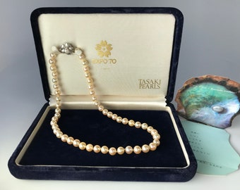 Artículo de colección: collar vintage de perlas Akoya de Tasaki, Expo Osaka 1970.