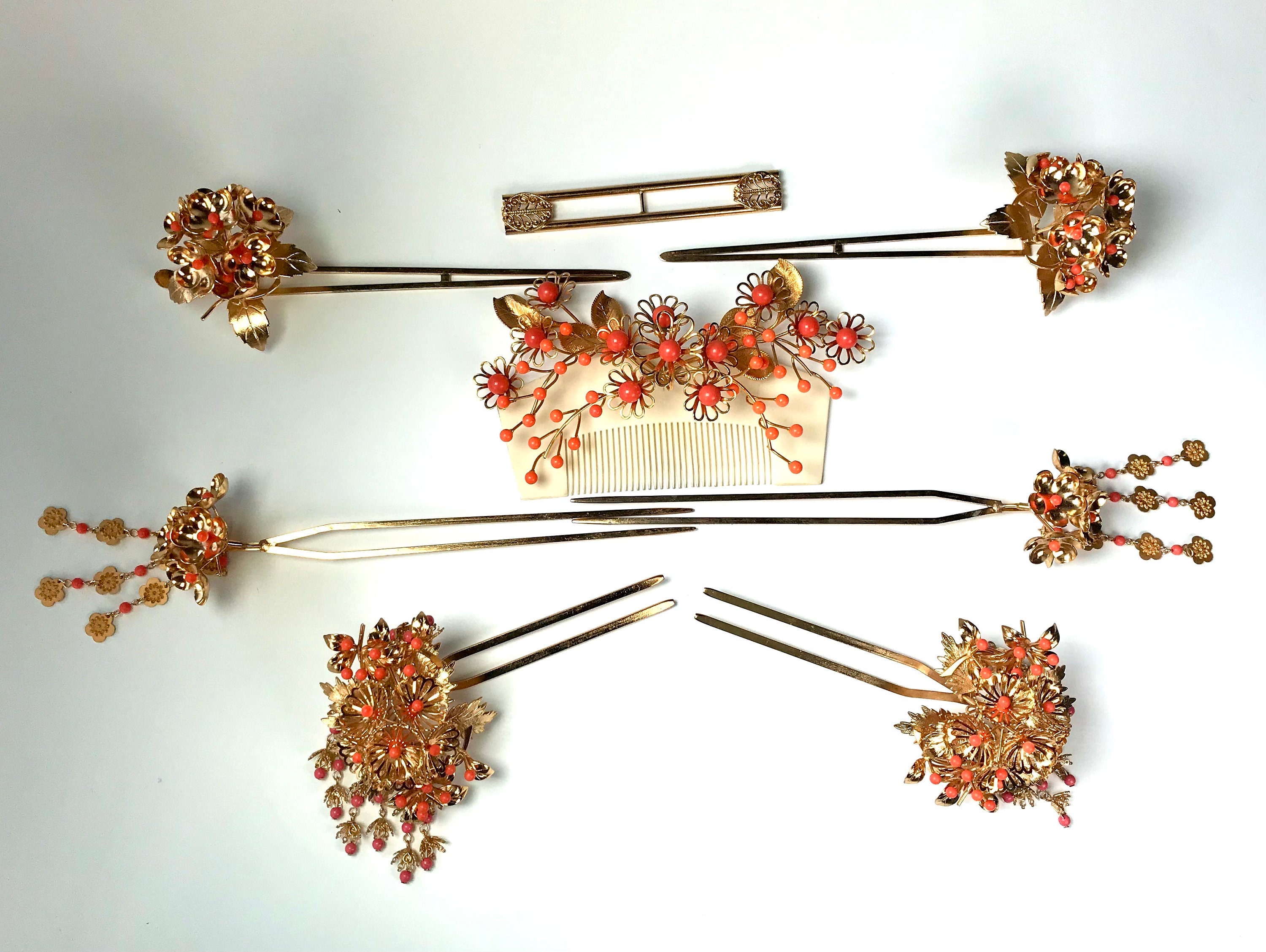 DHgate.com:Retro Red Flower Kanzashi Hairpin Headdress