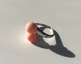 Engelenhuid koraal zilver 925 verstelbare ring