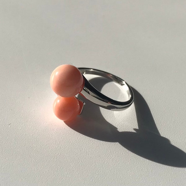 Bague ajustable argent 925 corail peau d'ange