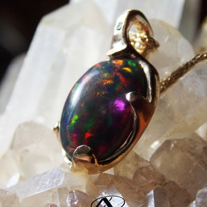 14k Gold AAA Black Fire Opal Rainbow Opal OOAK Handmade - Etsy