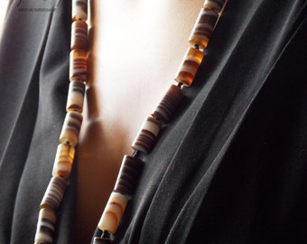 Collier ancien en perles d'agate tibétaine Dzi, chaîne en argent sterling