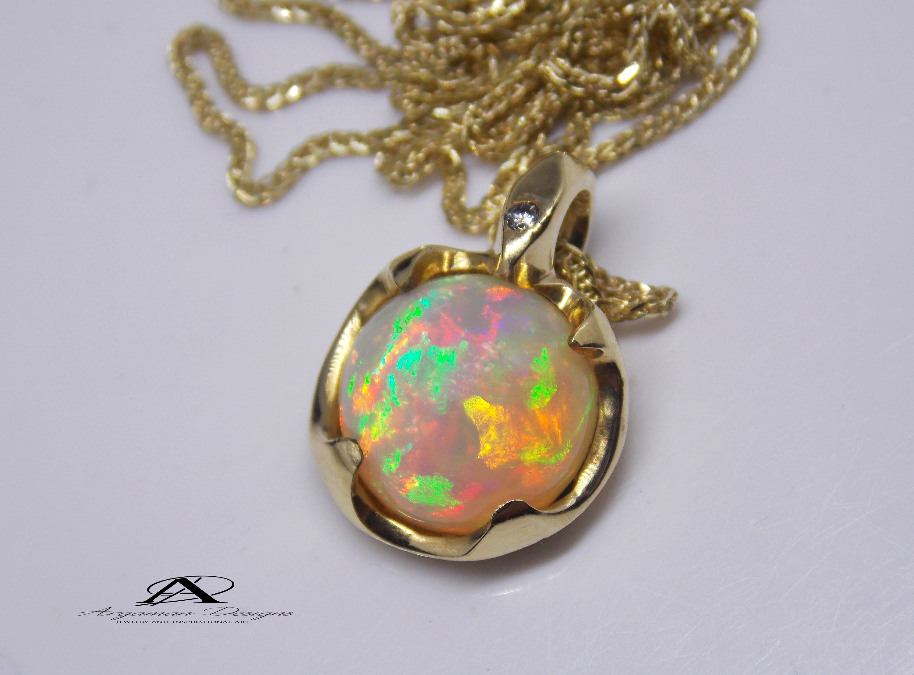 Genuine Opal Pendant ooak gold Pendant 14K AAA Opal Necklace | Etsy
