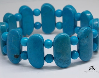 Antique Turquoise Bead Bracelet, Boho Style, 7.2 Inches