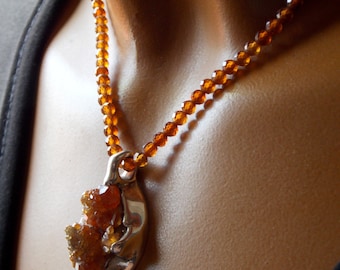 Collier pendentif grenat naturel, grand argent sterling, bijoux faits main