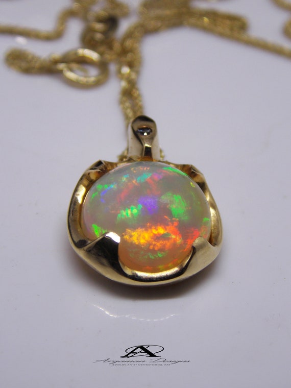 Genuine Opal Pendant ooak gold Pendant 14K AAA Opal Necklace | Etsy