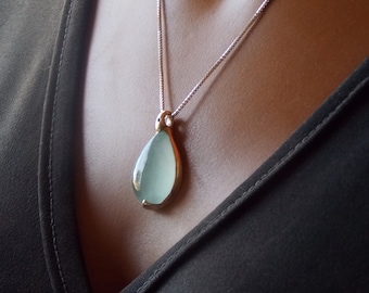 Pendentif aigue-marine en argent fait main, accent de diamants bleus, bijoux OOAK