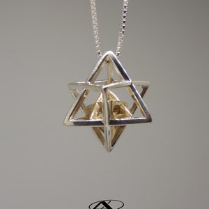 Zilveren en gouden 14K Merkaba-hanger, 3D-Davidster, 3D-Merkaba, Magen David, helende hanger, energieketting, heilige geometrie