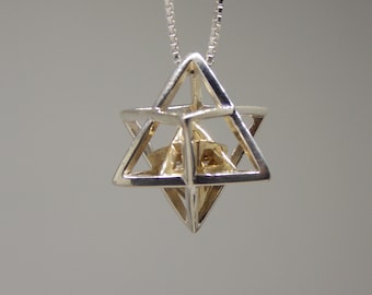 14K Gold & Sterling Silver Merkaba Pendant, Star of David, Sacred Geometry
