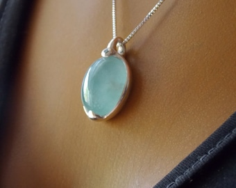 Pendentif en argent sterling aigue-marine naturelle, grand collier de pierres précieuses