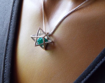 Dioptase pendant ,Sacred geometry pendant,Dioptase Necklace,  Dioptase Merkaba, Dioptase  Jewelry, silver Jewelry, silver Necklace,