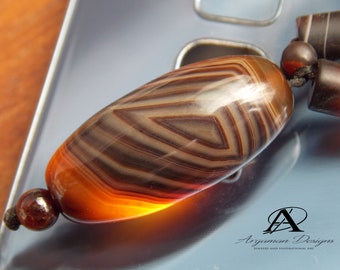 Collier pendentif en agate Dzi antique rare, les perles de bijoux antiques sont faites à la main