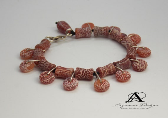 Bracelet Ancien En Agate De Feu Dzi Tibétain - Pièce Rare Géante De 148 Carats, Collector