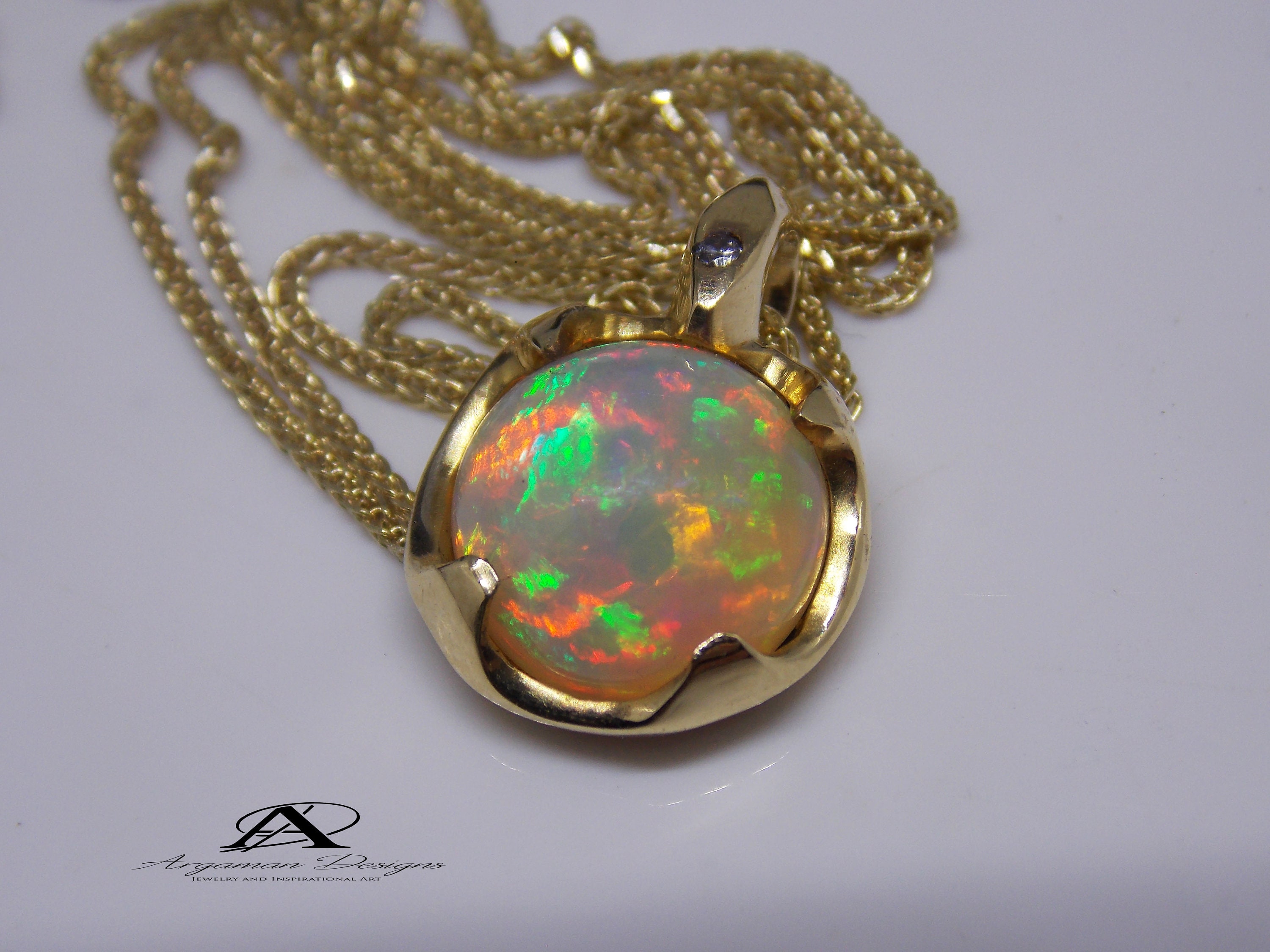Genuine Opal Pendant ooak gold Pendant 14K AAA Opal Necklace Etsy