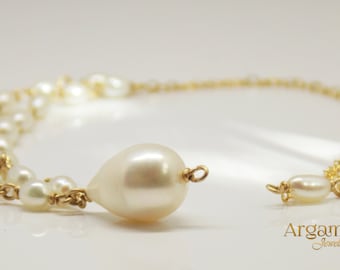 South Sea Pearl Bridal Necklace, Freshwater Rice Pearls, Wedding Jewelry