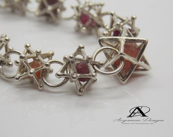 Bracelet merkaba en spinelle, pierres précieuses pastel, argent sterling
