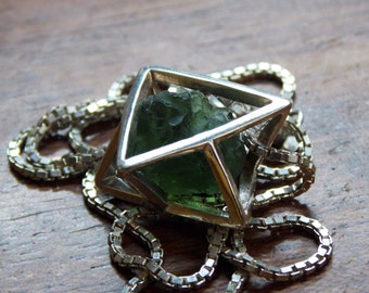 Pendentif Merkaba en argent avec moldavite, géométrie sacrée, étoile de David, pendentif de guérison, bijoux énergétiques