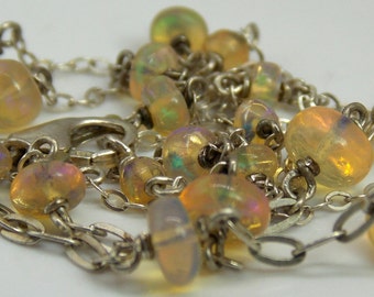Fire Opal Gemstone Necklace, Handmade Silver Chain, Gift for Her
