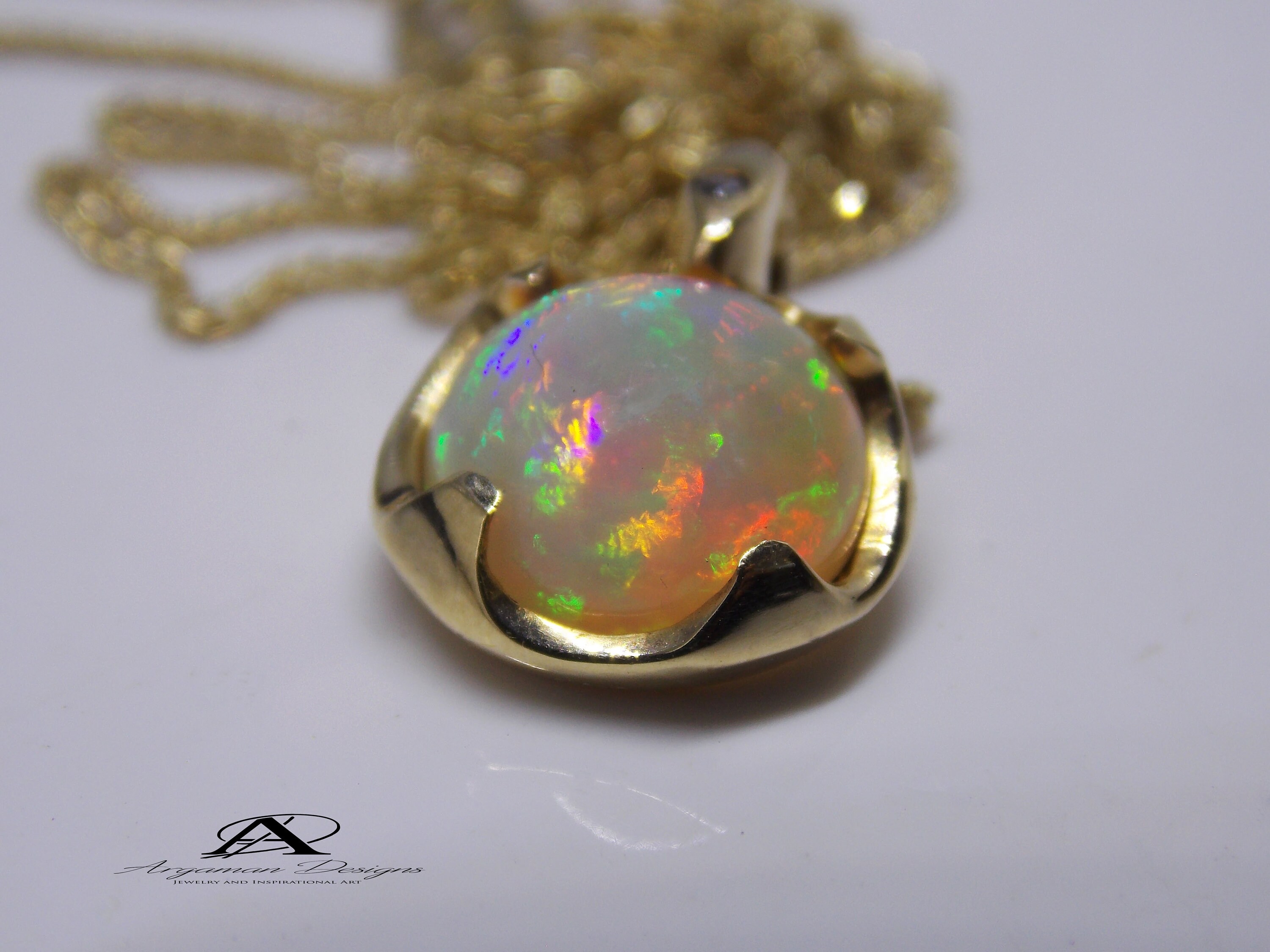 Genuine Opal Pendant ooak gold Pendant 14K AAA Opal Necklace | Etsy