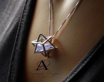 Pendentif tanzanite Merkaba, collier géométrie sacrée en argent sterling