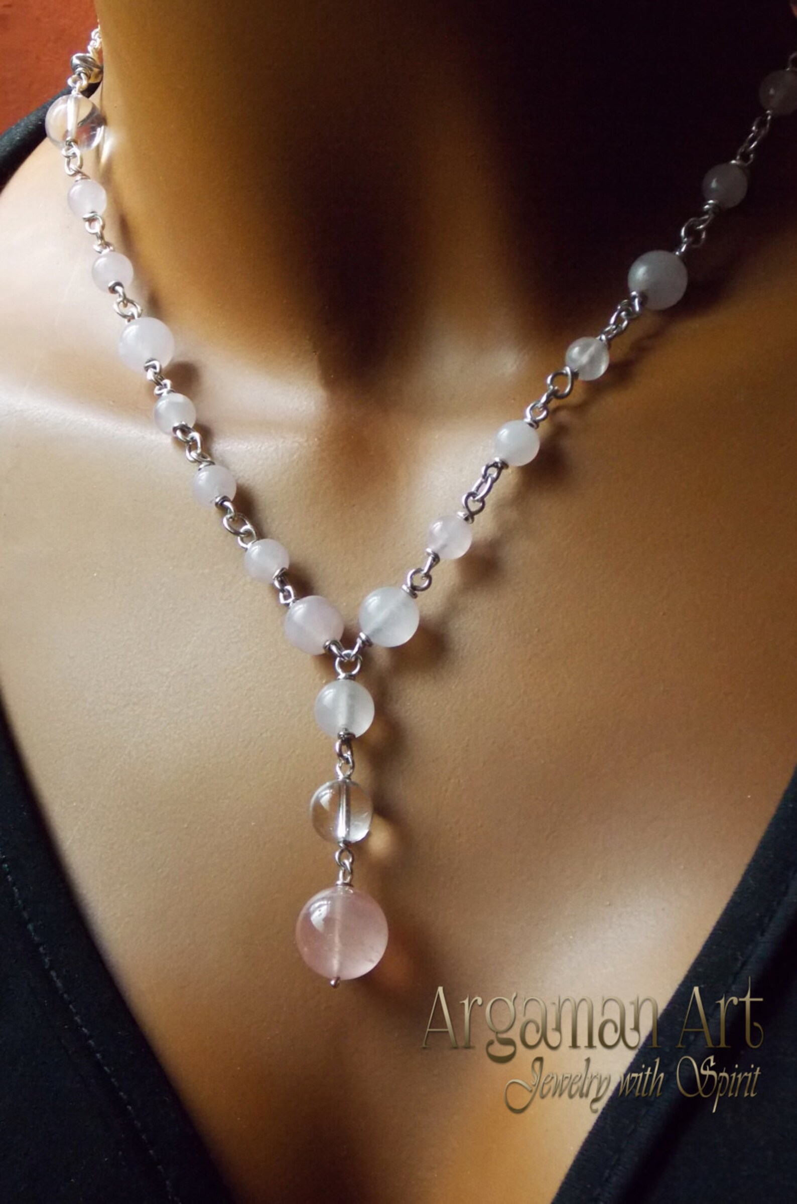 Pink crystal necklace crystal integrated Crystal Rose Etsy