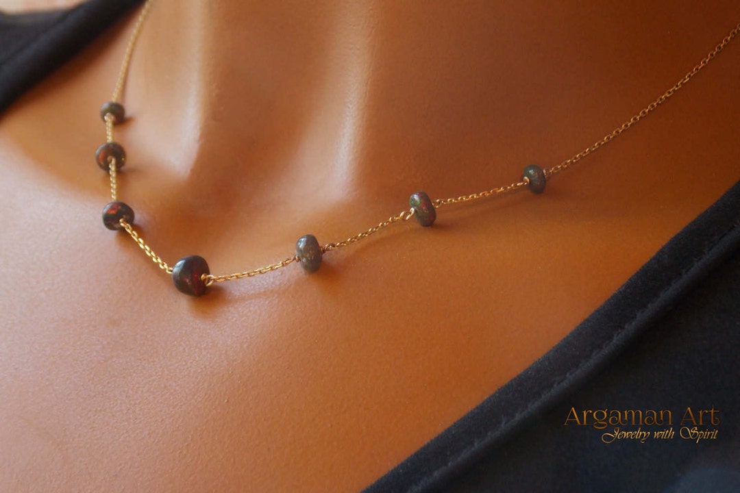Opal Necklace, Natural Black Opal Necklace, Engagement Gift , Ooak ...