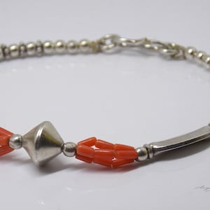 Red coral bracelet, natural coral charm , Sterling silver bracelet, gemstone bracelet, Antique style bracelet, Gift for her