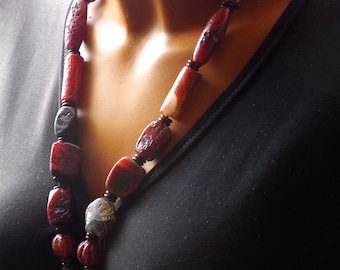 Collier de perles dzi en agate tibétaine, grand bijou ancien de collection